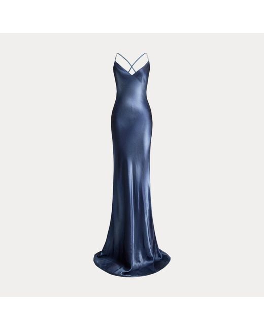 Ralph Lauren Blue Abendkleid Autumn Aus Charmeuse