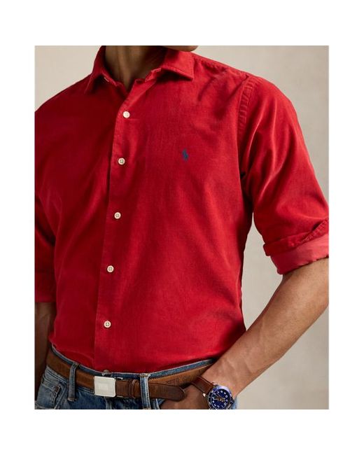 Camicia in velluto a coste Custom-Fit di Polo Ralph Lauren in Red da Uomo