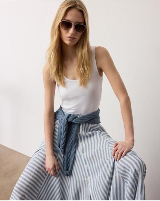 Ralph Lauren Blue Shamus Striped Linen Maxiskirt