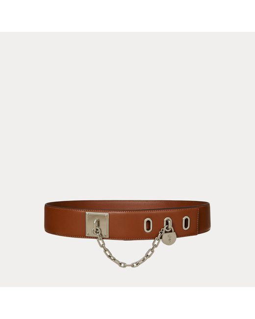 Ralph Lauren Brown Ralph Lauren Leather Chain Padlock Wide Belt