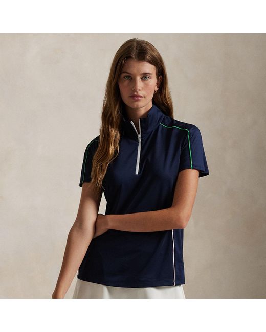 Ralph Lauren Blue Stretch Jersey Short-Sleeve Quarter-Zip