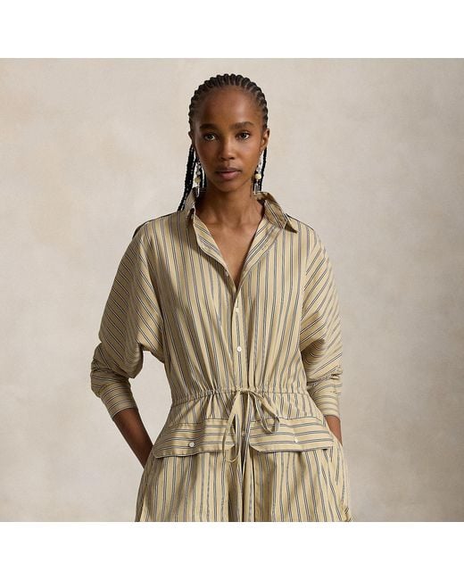 Ralph Lauren Natural Striped Cotton Canvas Utility Shirtdress