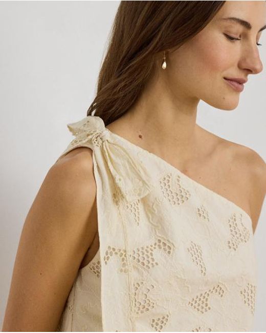 Ralph Lauren Natural Floral-Eyelet Voile One-Shoulder Blouse
