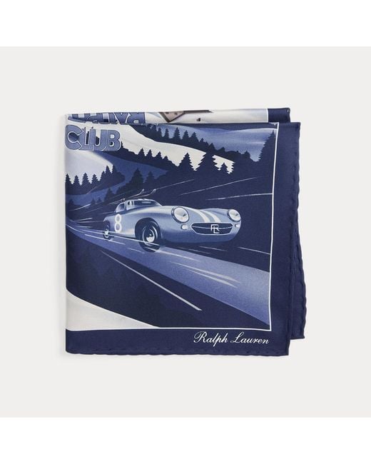 Ralph Lauren Blue Ski-Print Silk Pocket Square for men