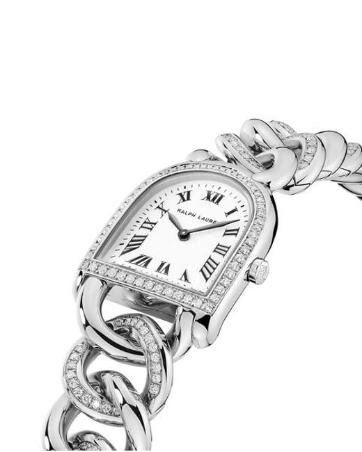 Ralph Lauren Metallic Petite-Link Steel Diamond Stirrup Watch