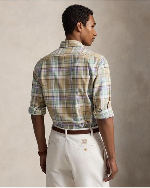Polo Ralph Lauren Gray Custom Fit Plaid Oxford Shirt for men