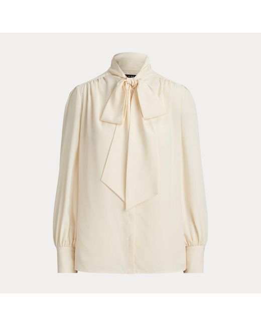 Ralph Lauren Natural Georgette Tie-Neck Blouse