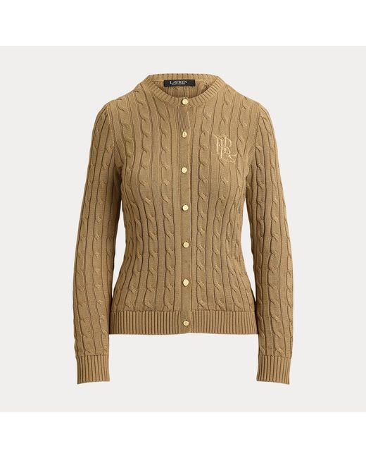 Ralph Lauren Brown Cable-Knit Cotton-Blend Cardigan