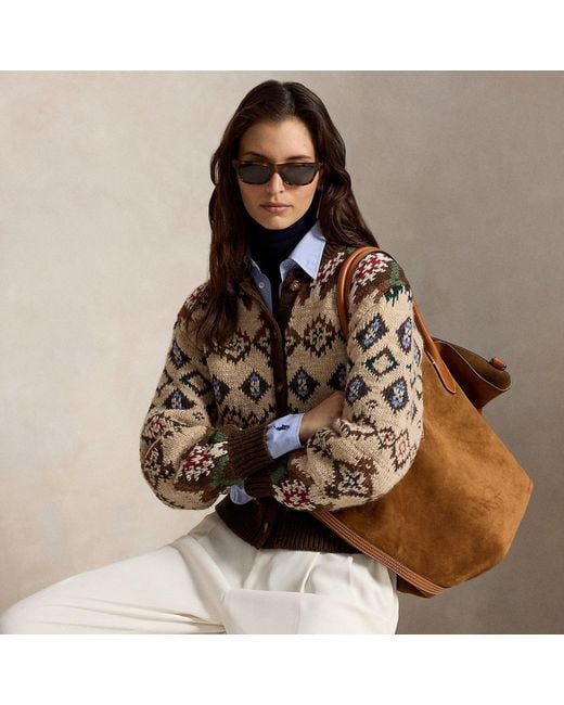 Polo Ralph Lauren Brown Geo-Pattern Wool-Cashmere Cardigan