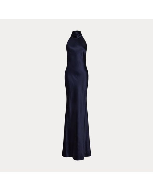 Ralph Lauren Blue Chilton Stretch Satin Evening Dress