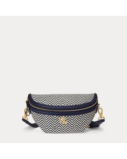 Ralph Lauren Blue Herringbone Woven Marcy Belt Bag