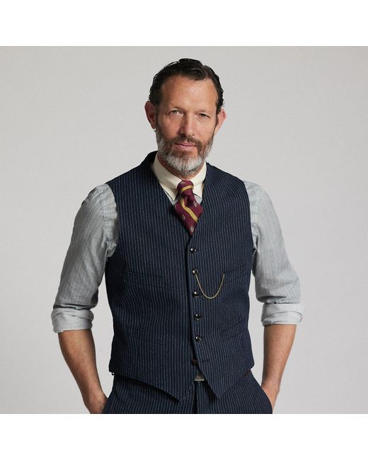 RRL Blue Striped Herringbone Waistcoat for men