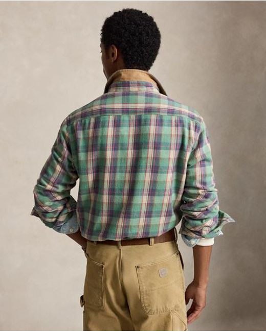 Polo Ralph Lauren Green Classic Fit Plaid Brushed Flannel Shirt for men