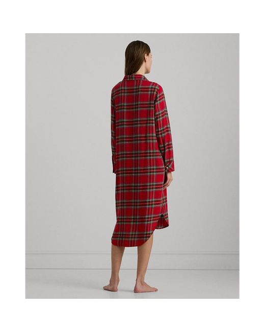 Camicia da notte scozzese in twill di Lauren by Ralph Lauren in Red
