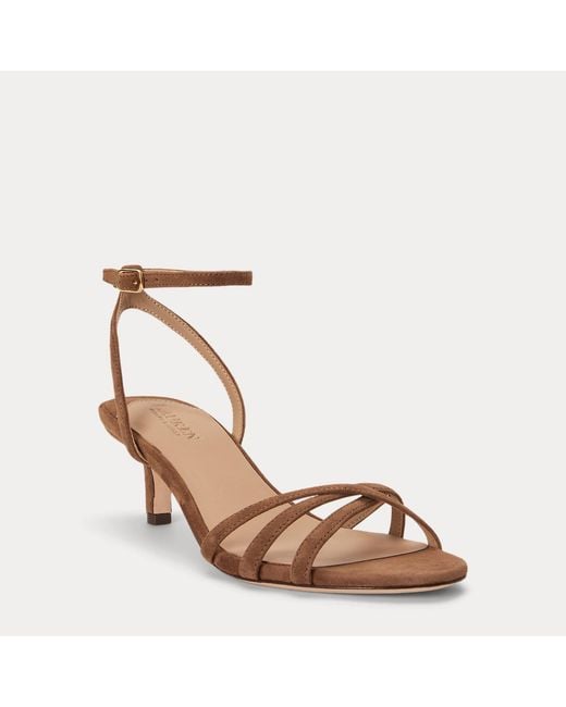 Ralph Lauren Brown Kendyl Kitten-Heel Suede Sandal