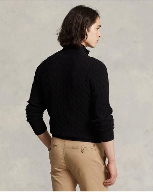 Polo Ralph Lauren Black Cable-Knit Quarter-Zip Sweater for men
