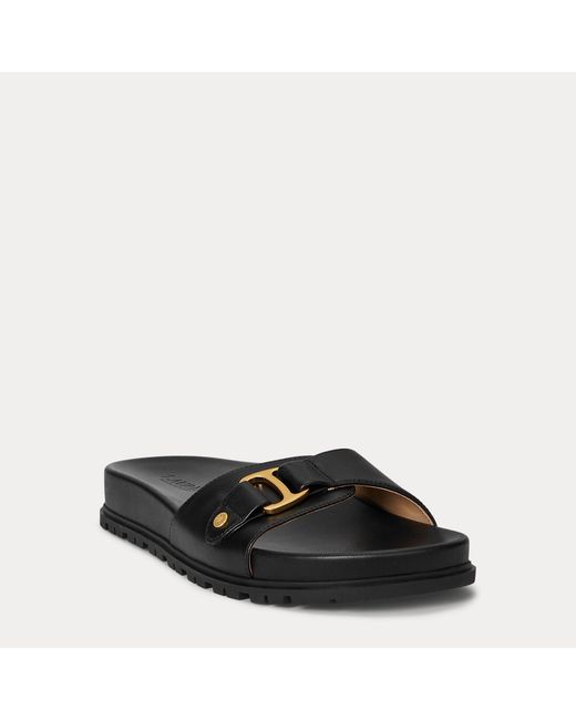 Ralph Lauren Black Tasha Leather Slide Sandal