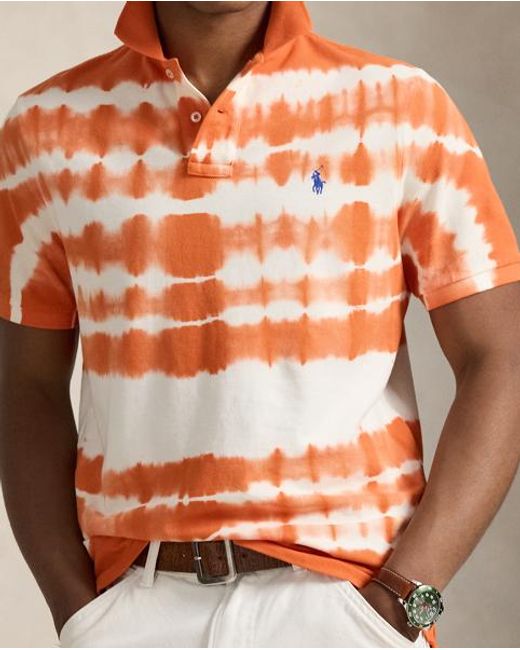 Polo Ralph Lauren Orange Classic Fit Tie-Dye Mesh Polo Shirt for men