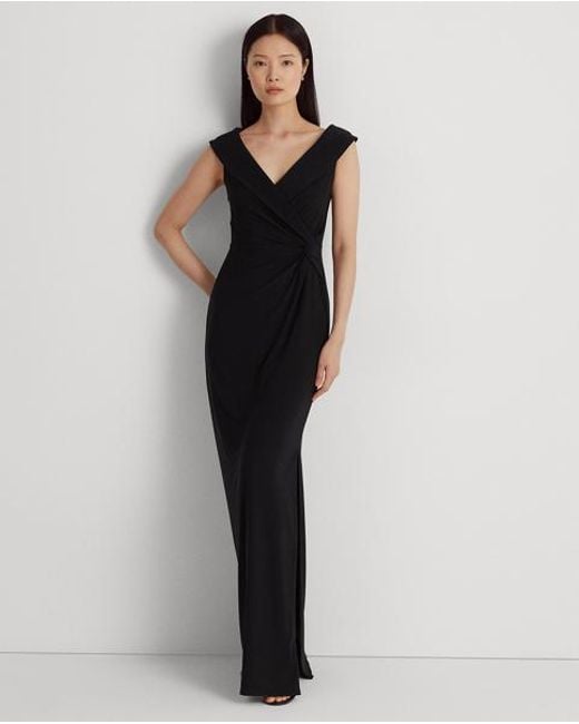 Ralph Lauren Blue Jersey Off-The-Shoulder Gown
