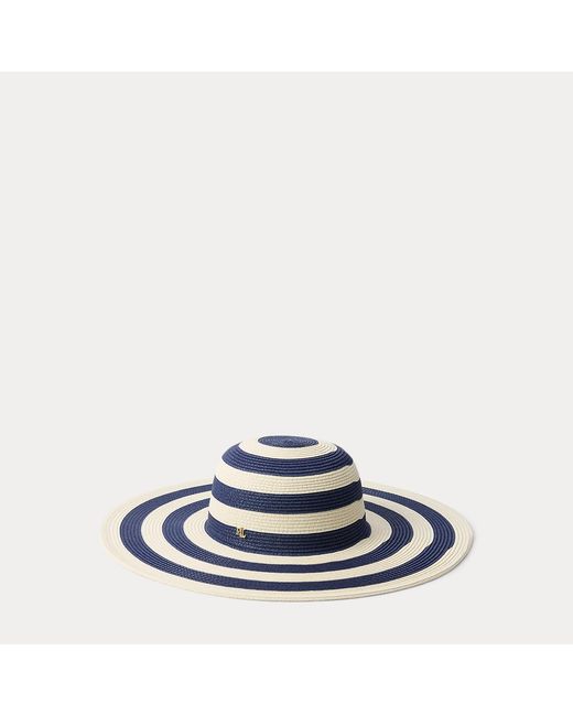 Ralph Lauren Blue Striped Straw Sun Hat