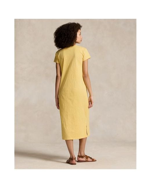 Vestido de algodón con cuello redondo Polo Ralph Lauren de color Yellow