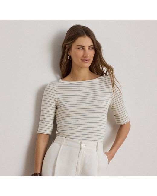 Ralph Lauren Gray Striped Stretch Cotton Boatneck T-Shirt