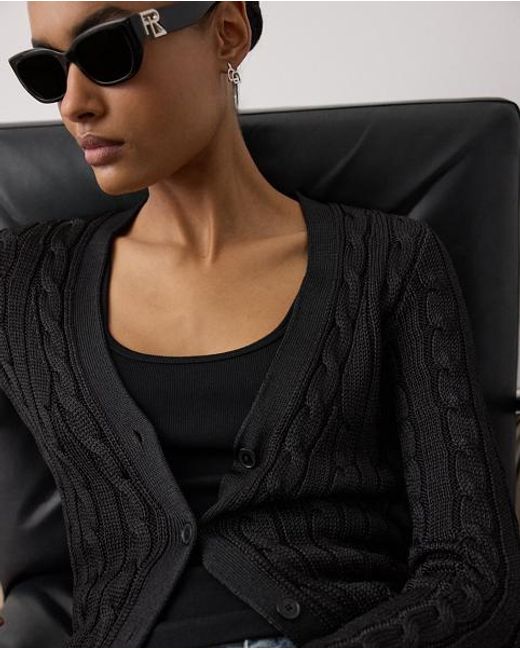 Ralph Lauren Black Cable-Knit Silk Cardigan Sweater