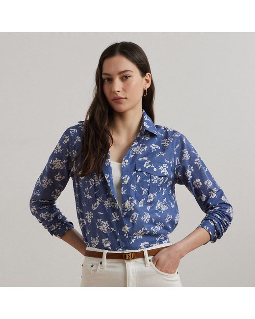 Ralph Lauren Blue Classic Fit Floral Cotton Voile Shirt