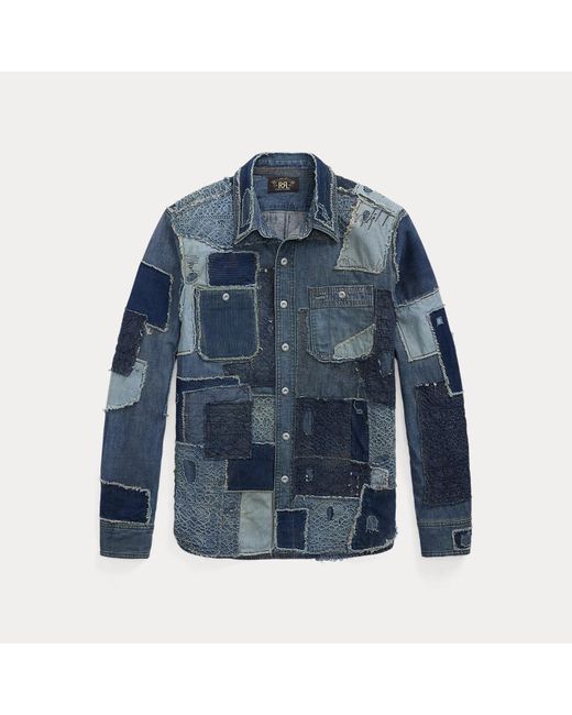 RRL Blue Denim Patchwork Workshirt for men