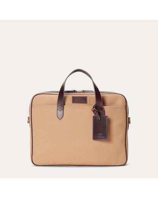 Polo Ralph Lauren Brown Leather-trim Canvas Briefcase for men