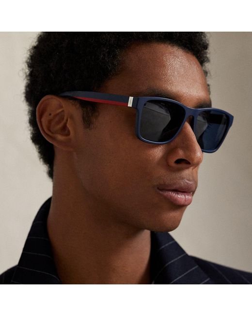 Polo Ralph Lauren Brown Striped-Temple Square Sunglasses for men