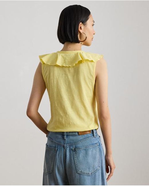 Ralph Lauren Yellow Ruffle-Trim Slub Jersey Sleeveless Top