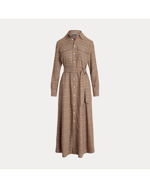 Polo Ralph Lauren Brown Belted Plaid Cotton-blend Dress