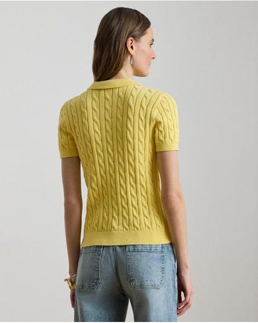Ralph Lauren Yellow Cable-Knit Cotton Polo Jumper