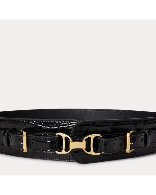 Ralph Lauren Brede Riem Met Krokodillenreliëf in het Black