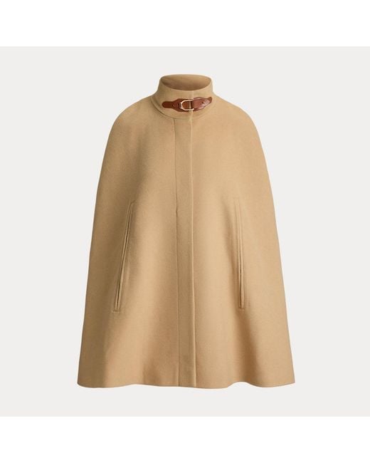 Ralph Lauren Natural Buckle-Trim Wool-Blend Mockneck Cape