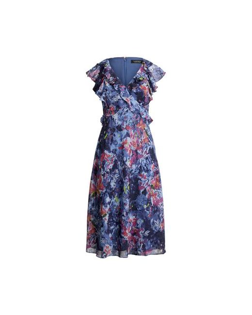 Ralph Lauren Blue Ralph Lauren Print Ruffle-Trim Georgette Midi Dress