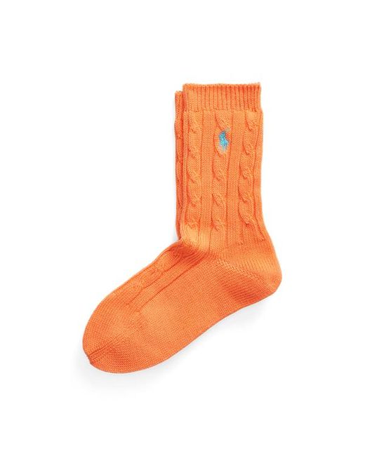 Polo Ralph Lauren Orange Crew-Socken mit Zopfmuster