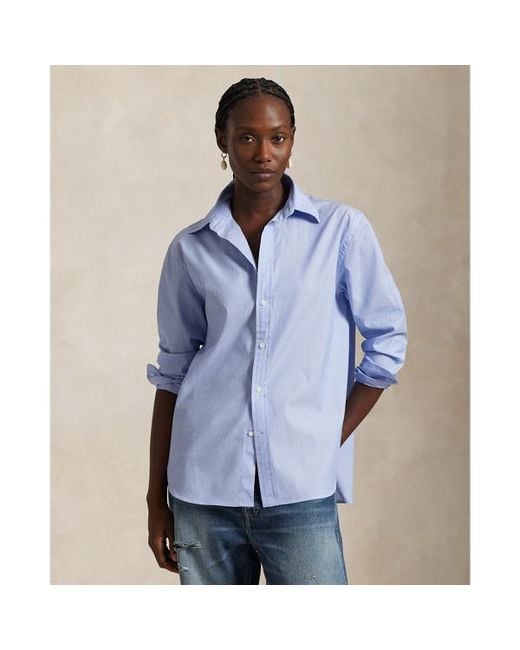 Ralph Lauren Blue End-On-End Oversize Fit Cotton Shirt