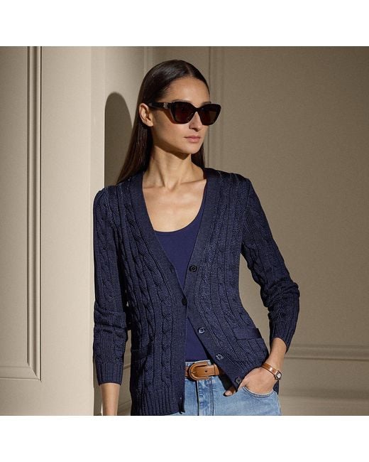 Ralph Lauren Blue Ralph Lauren Cable-Knit Silk Cardigan Sweater