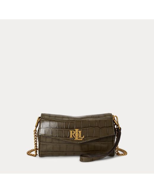 Ralph Lauren Green Embossed Turn-Lock Wristlet Crossbody