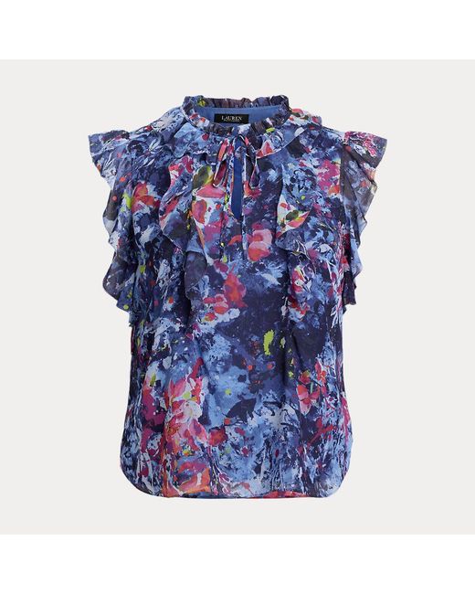 Taglie Plus - Camicetta in georgette con stampa di Ralph Lauren in Blue