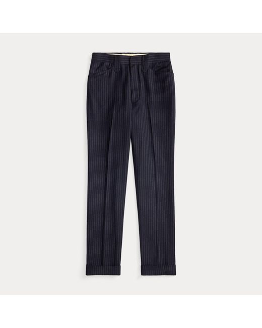 RRL Blue Slim Pinstripe Flannel Western Trouser for men