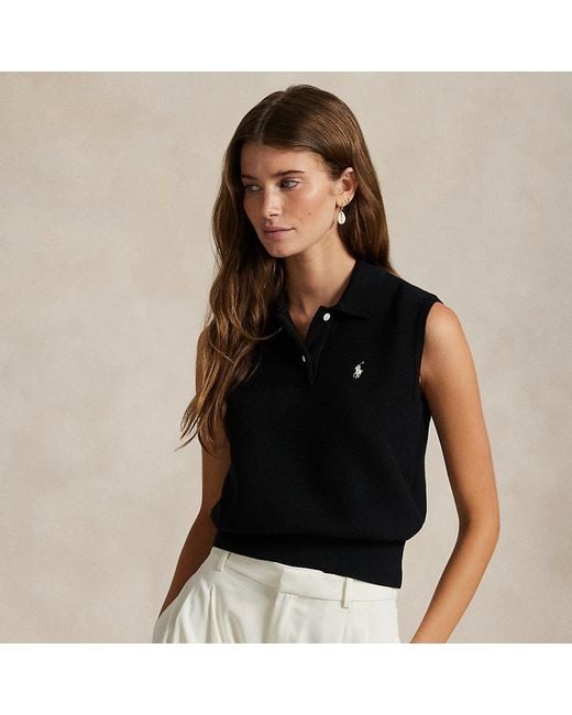 Polo Ralph Lauren Black Cotton Cropped Sleeveless Polo Jumper