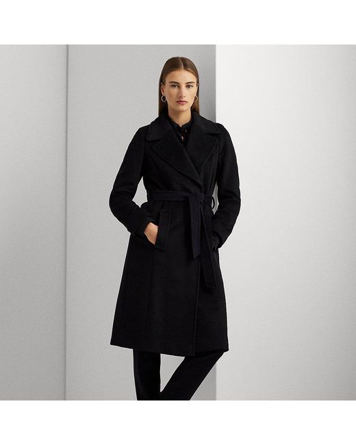 Lauren by Ralph Lauren Black Belted Wool-blend Wrap Coat