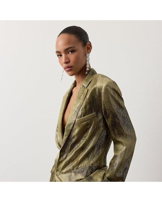 Ralph Lauren Green Marcy Abstract Metallic Jacquard Jacket
