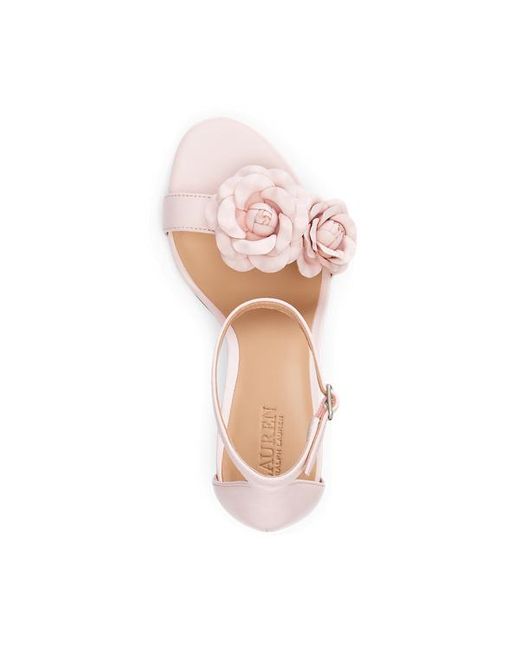 Lauren by Ralph Lauren Pink Allie Floral-trim Nappa Leather Sandal