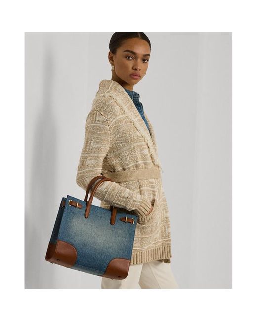 Lauren by Ralph Lauren Natural Leather-trim Denim Medium Devyn Tote Bag
