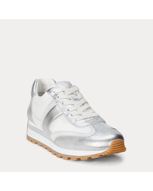 Ralph Lauren White Dani Metallic Leather & Suede Trainer