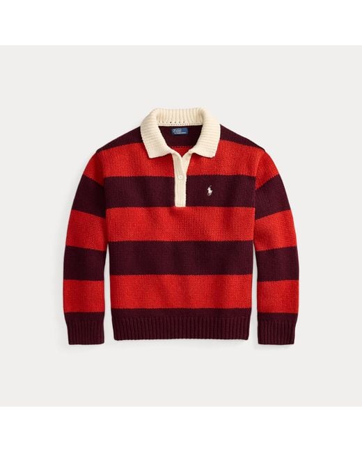 Polo Ralph Lauren Red Striped Wool-Blend Rugby Jumper